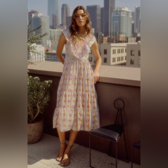 NWT✨XÍRENA Abstract Print Tiered Cotton Dress LILAC IKAT Sz Medium - Picture 8 of 17